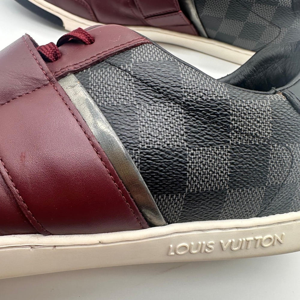 Louis Vuitton Damier Graphite Burgundy Leather Strap Sneakers Mens Low Top 9.5 - Picture 4 of 16